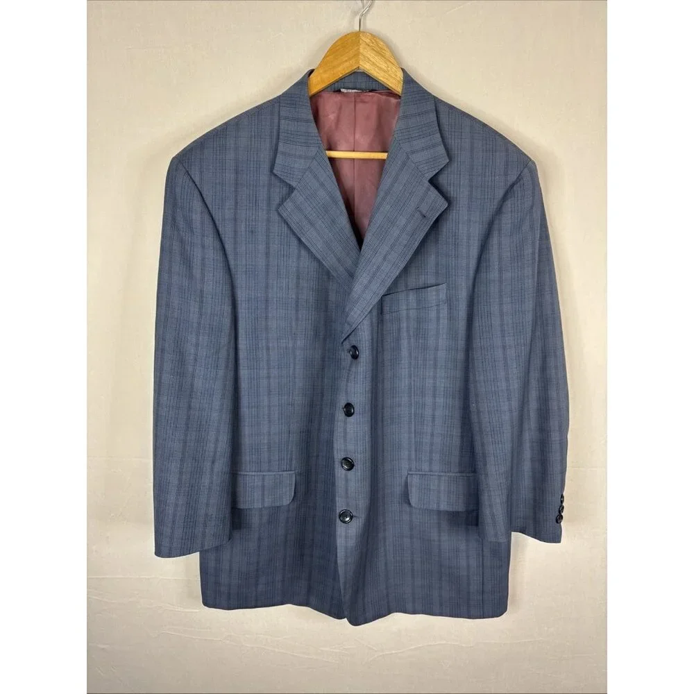 Brothers Beilla Italian Wool Silk Blazer Blue Plaid 44S Tessuto Italiano